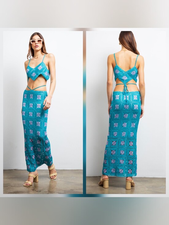 Lisa Maree Dresses & Skirts - Lisa maree Turquoise Crochet Set Skirt